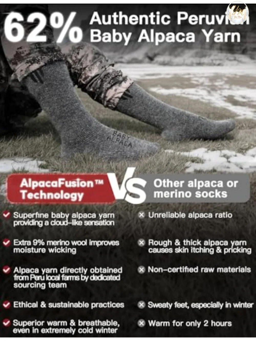 Alpaca Wool Thermal Socks Heavyweight Mid-Calf Winter Hiking Crew Socks 2 Pack